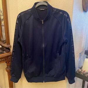 BOXRAW Men Navy Zipped BXRW Strip Sleeves Jacket Size Medium